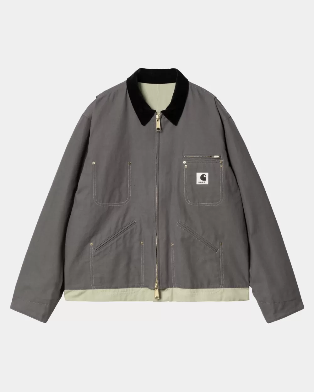 Sale Sacai X Omkeerbaar Duckjack | Grijs / Lichtgroen Heren Samenwerkingen